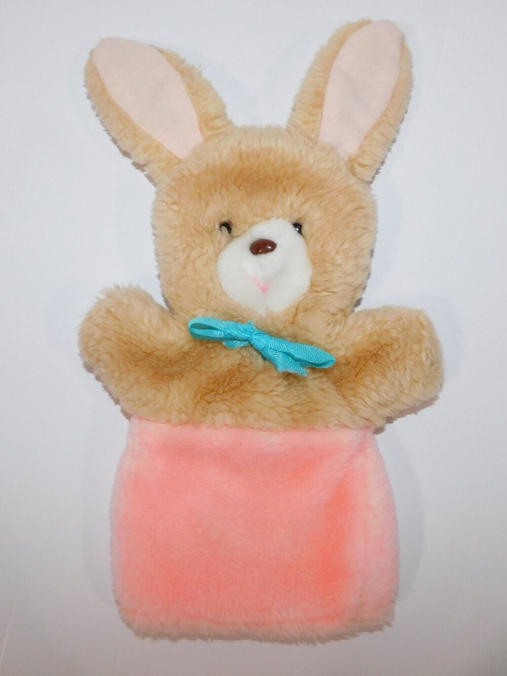Vintage 70s Brown Pink Bunny Rabbit Animal Fair Plush hand Puppet 11"